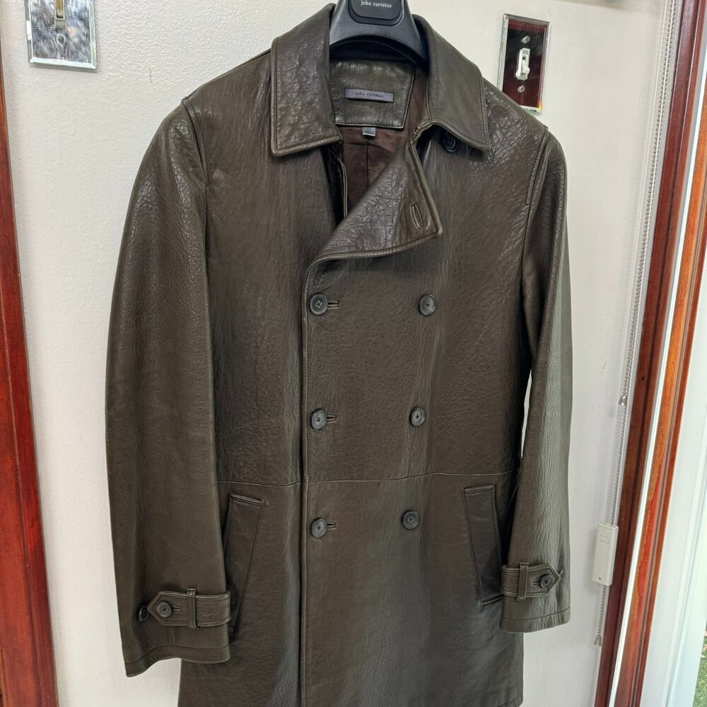 JOHN VARVATOS Brown Leather Trench Coat MSRP$3298